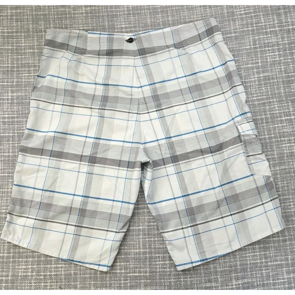 O'Neill Board Shorts Men's 34 White/Blue Plaid 11
